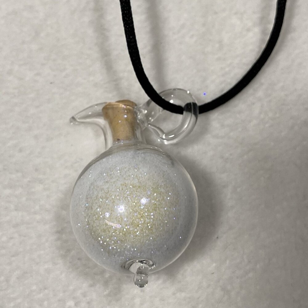 Glass Vial Necklace with Cork Stopper Iridescent Glitter Orb on Black Cord - Picture 2 of 9